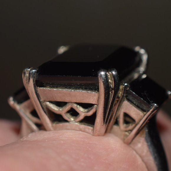 Sterling Silver Chuck Clemency Large 3 Stoned Genuine Black Spinel Ring - Picture 8 of 12
